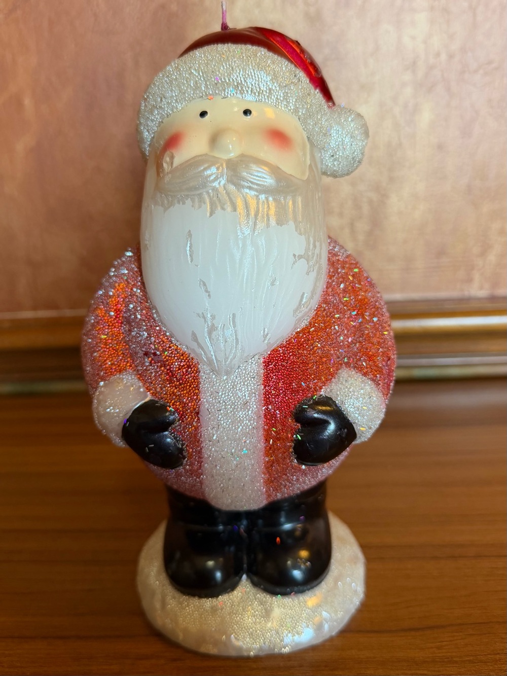 Vintage Pottery Barn Large Beaded Glitter Santa Claus Candle - 9.5" Unlit-RARE!